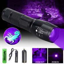 VASTFIRE UV zseblámpa, 395 nm-es LED fekete fény, nagy fényerejű, zoomolható és vízálló, kisállat vizeletérzékelő zseblámpa
