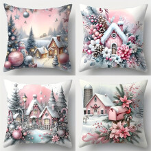 Housses de coussin de Noël roses, lot de 4, 45 x 45 cm