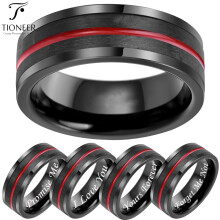 Alliance Tioneer en carbure de tungstène noir, fibre, rainure rouge, 8 mm, zircon cubique, gravure offerte