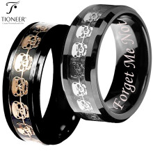 Wolframcarbid-Ehering, silber/golden, Totenkopf-Inlay, Komfortpassform, graviert mit „Vergissmeinnicht“, 8 mm