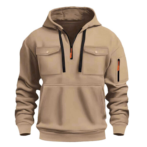 Men's Khaki Bomber Jacket Loose Fit Hooded Pullover with 1