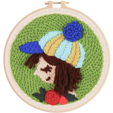 Punch Needle Embroidery Kit Cartoon Girl Design 8 Inch Hoop