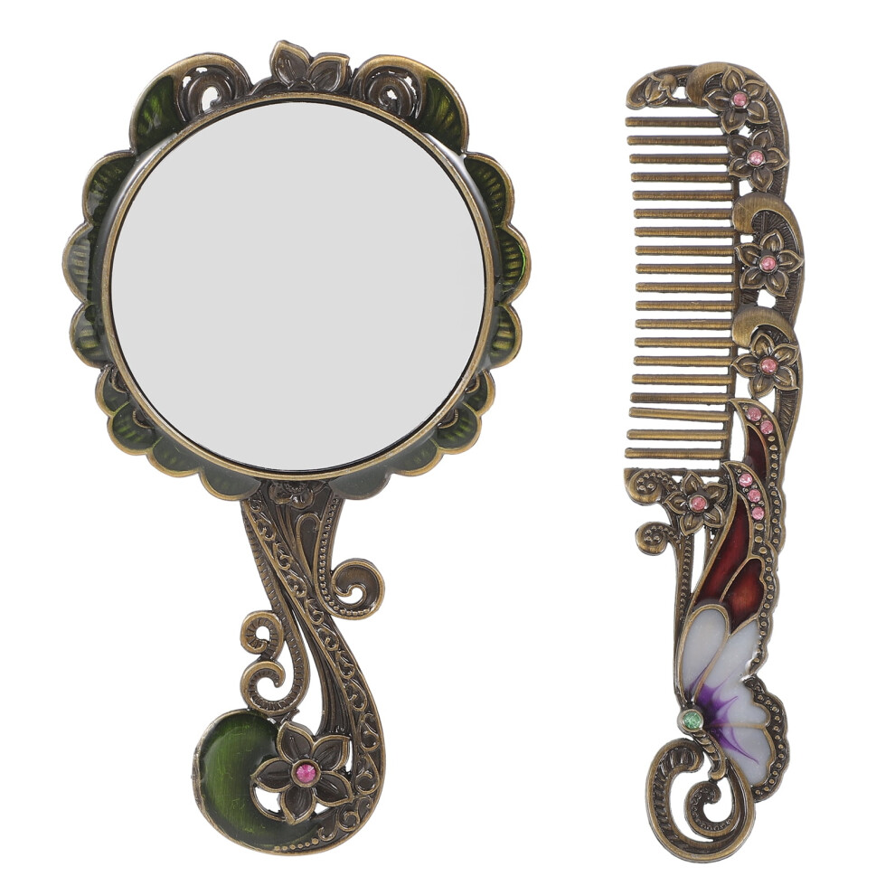 Mizh handheld makeup mirror with comb 1 set