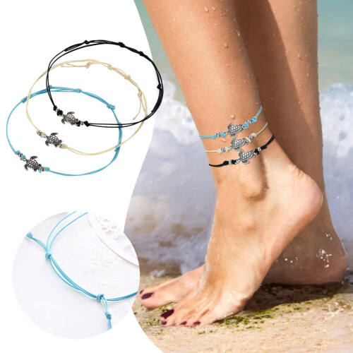 Βραχιόλι αστραγάλου Boho για γυναίκες, μενταγιόν με χελώνα από άμμο και τιρκουάζ 1