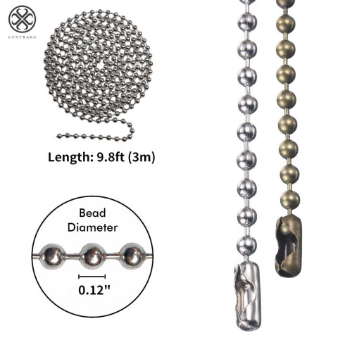 Catena di prolunga Luxtrada con perline, 3 metri, 2 pezzi, bronzo e argento 2