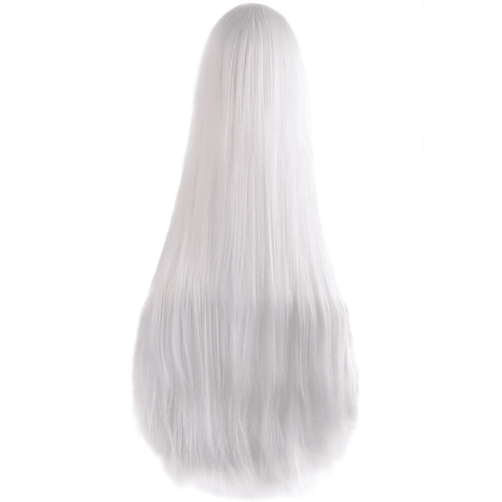 Tkrady women's long straight human hair wig white