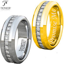 Fáinne Banna Pósta Carbaíde Tungstain Tioneer Stíl Shíoraíochta Zirconia Ciúbach Fir Mná 8MM Greanta le Promise Me