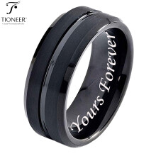 Alliance Tioneer en carbure de tungstène noir avec rainure centrale, 8 mm, pour homme et femme, gravure offerte