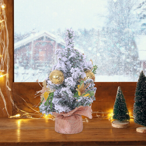 Mini Christmas Tree Bottle Brush Pine with Wooden Base 1