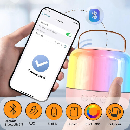Μίνι μηχανή καραόκε, φορητό ηχείο Bluetooth με 1 ασύρματο μικρόφωνο, συμβατό με ροζ 2