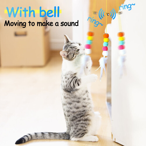 Hanging Door Cat Toy with Retractable String and Feather 2