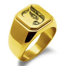 Tioneer rostfritt stål bokstaven J initial kungligt monogram graverat fyrkantigt platt topp bikerstil polerad signetring