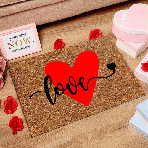 Πατάκι εισόδου Herrnalise LoveHeart Linen Checker, αντιολισθητικό από καουτσούκ,