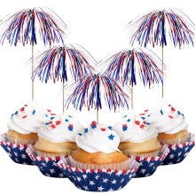 maxiaoxia30pc Cure-dents rouges, blancs et bleus pour cocktails, compatibles avec la décoration patriotique du 4 juillet, pour fruits et desserts