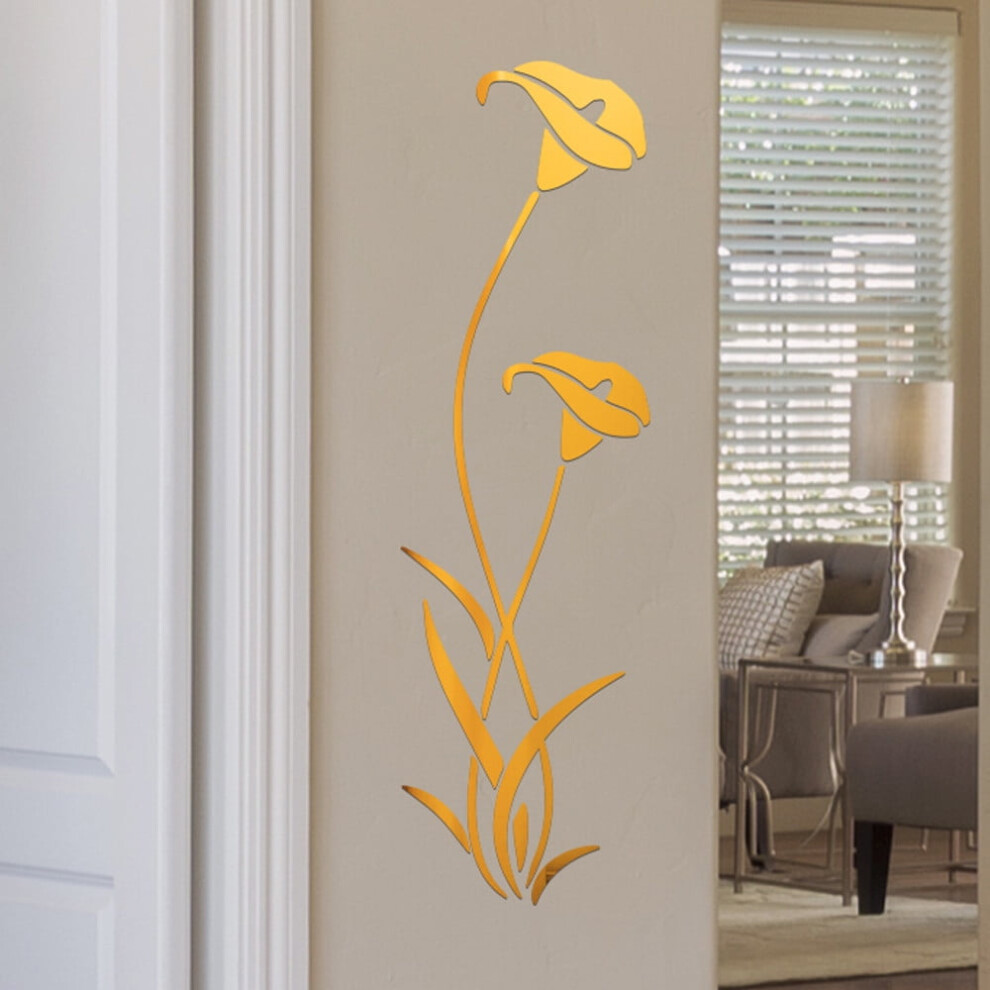 3D Flower Mirror Wall Sticker Black Removable 9023022676146