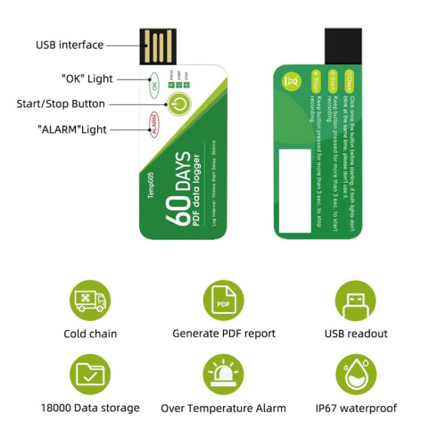 5X 60 Days USB Temperature Data Logger -30 -+60  Report with App IP67 Disposable High-Precision Recorder with Warning 2