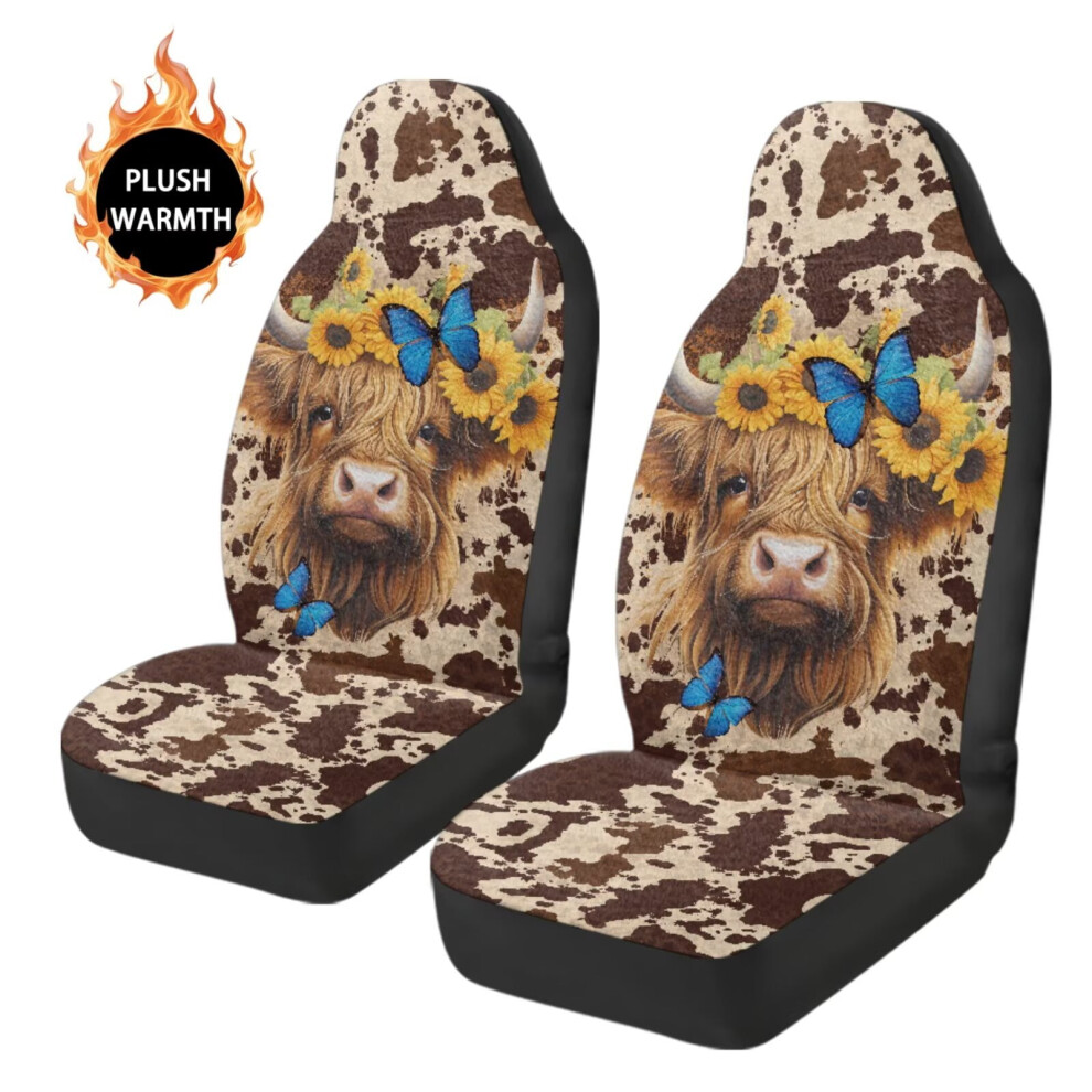 Velvet Car Seat Covers Butterfly Highland Cow Print Coral 9085618595248