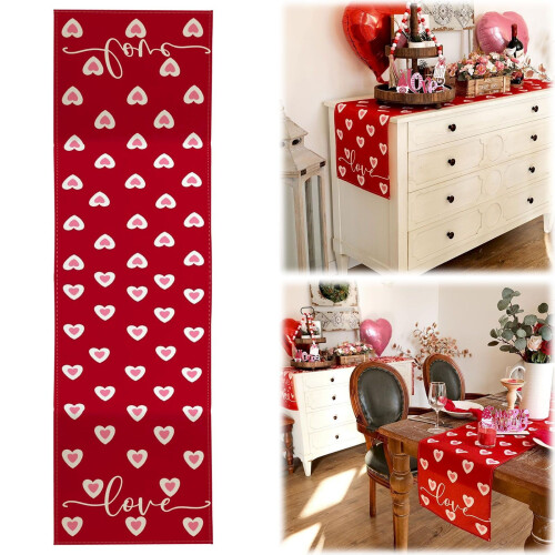 Red Heart Table Runner Linen Flax 18x90 inches 1