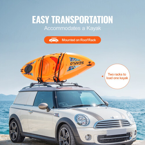 Kayak Car Rack J-Bar Set with Cushioning Straps 2-Pack 1