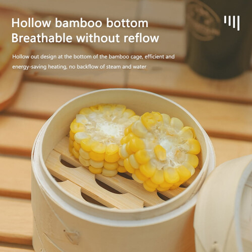 Bamboo Dumpling Steamer with Lid for Fish Rice Vegetables 2