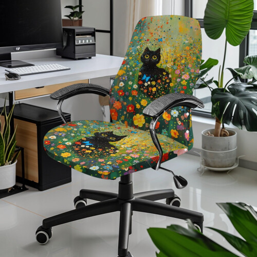 Κάλυμμα καρέκλας γραφείου με floral print, ελαστικό, πλενόμενο, πράσινο 1