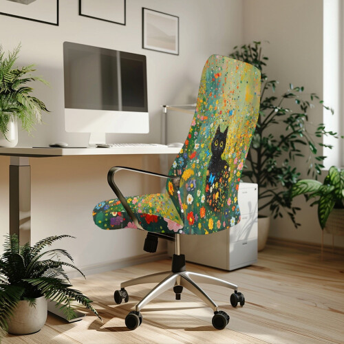 Κάλυμμα καρέκλας γραφείου με floral print, ελαστικό, πλενόμενο, πράσινο 2