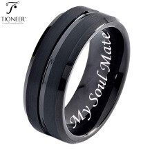 Alliance Tioneer en carbure de tungstène noir avec rainure centrale, 8 mm, pour homme et femme, gravure offerte
