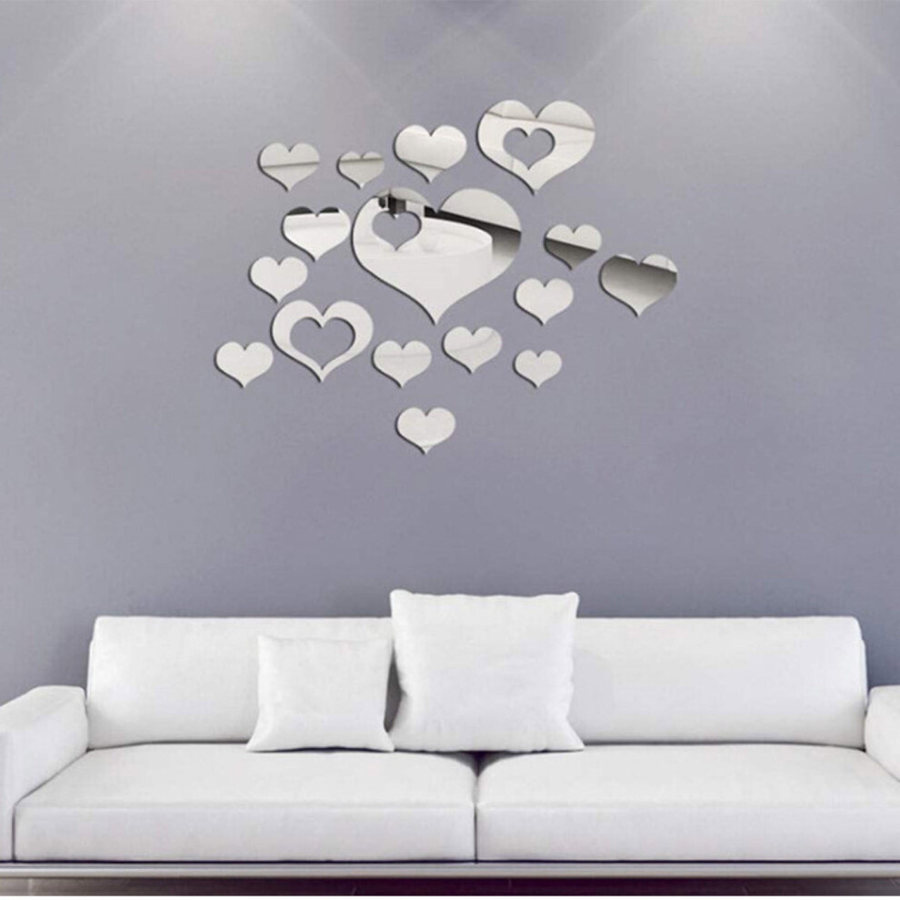 Heart Mirror Wall Stickers Plastic Removable 12Pcs 9023022676245