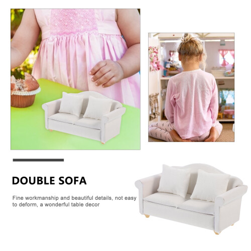 Minisofa til dukkehus, hvit loveseat 1