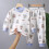 Conjunto de pijama infantil de algodão, manga comprida, azul celeste, 2-3 anos. 2