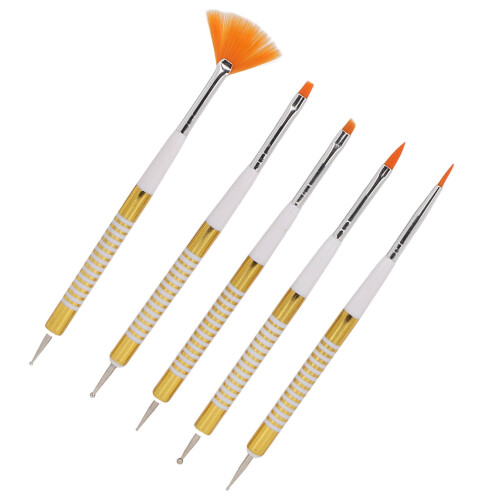 Set de pensule pentru unghii cu capete duble, pachet de 5 cu capac rezistent la praf 1