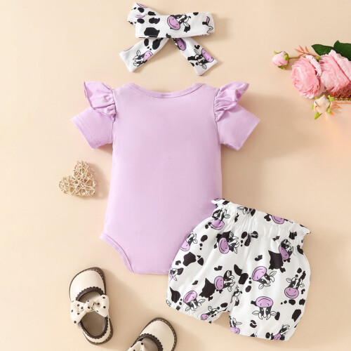 Sommer-Body-Set für Babys, Strampler mit Buchstaben- und Kuhmuster 2