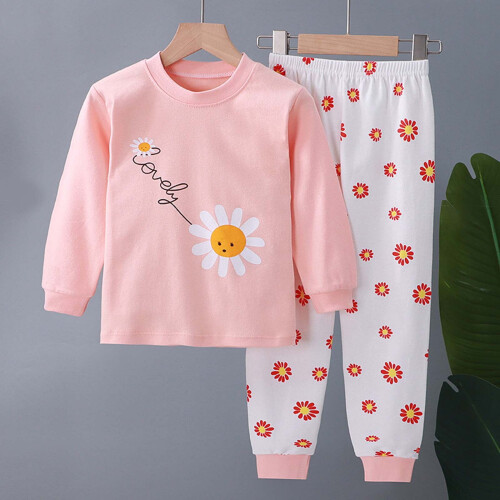 Baby Mädchen Baumwollpyjama-Set mit Cartoon-Muster, Hellrosa, Größe 3-4 1