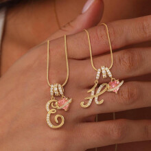 Gouden hangende alfabetketting voor dames, 26 letters, 3 lagen.