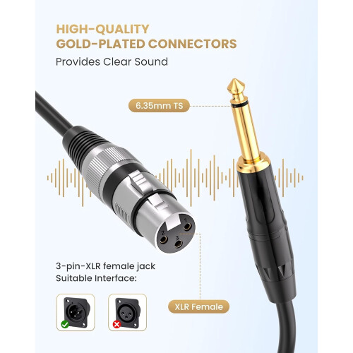Cablu XLR la jack TS mono de 1/4 inch pentru microfon dinamic3 1