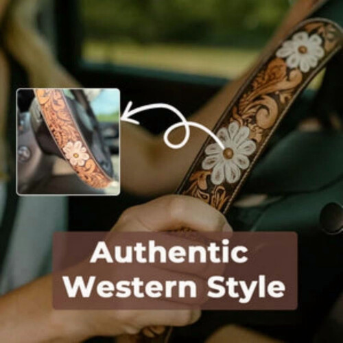 Capa de volante estilo cowboy retrô, tamanho universal de 15 polegadas. 1