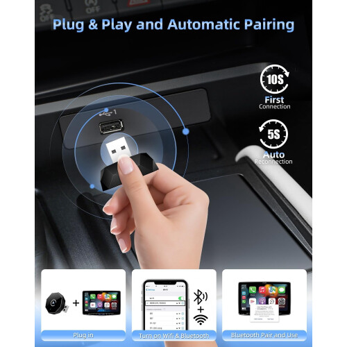 Trådløs CarPlay-adapter for iPhone USB-A til C Mini 1