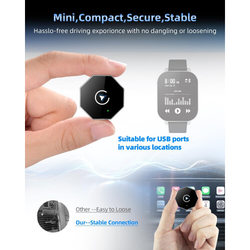 Trådløs CarPlay-adapter for iPhone USB-A til C Mini 2