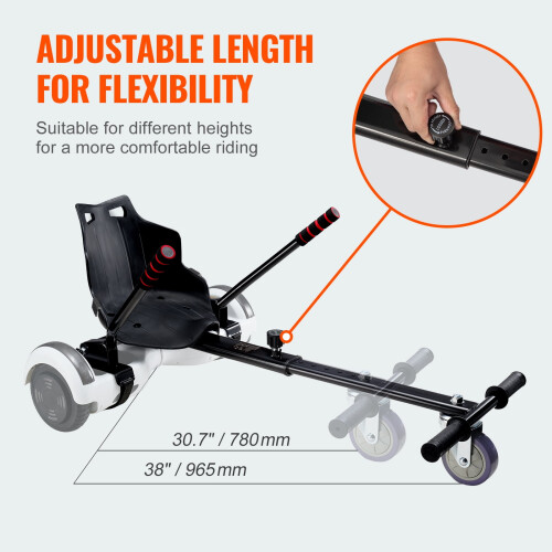 Hoverboard Kart Seat – Compatible with 6.5", 8", 8.5", 10" hoverboards, handlebar control, adjustable frame, 220 lbs capacity 2