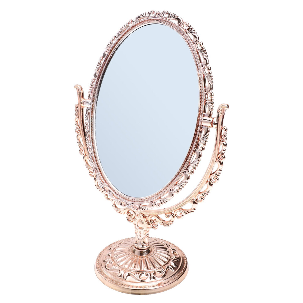 Vintage oval makeup mirror double-sided swivel rose gold