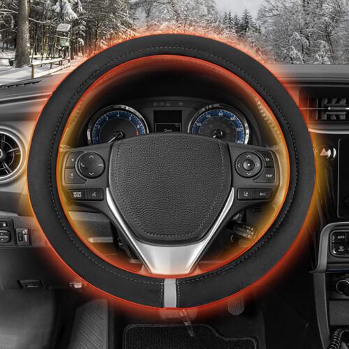 Heated Steering Wheel Cover 15 Inch 12V Universal Black 1