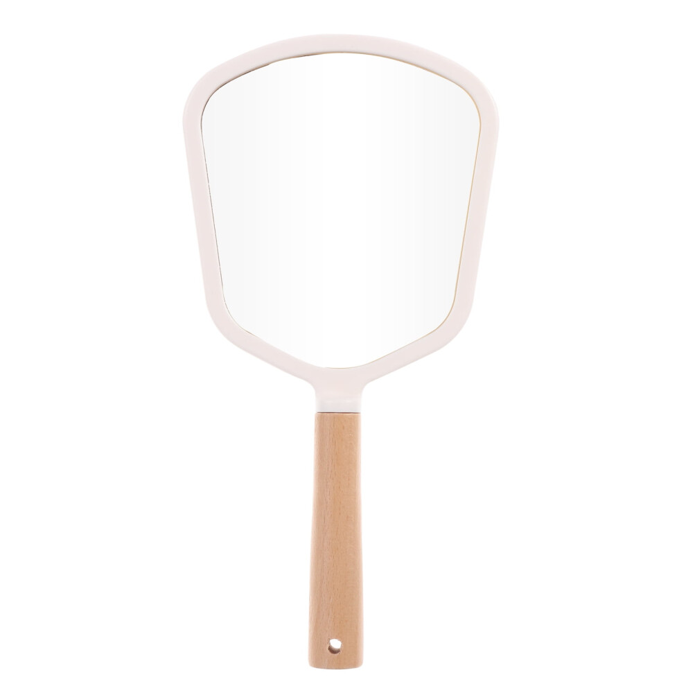 Antique White Wooden Handheld Travel Vanity Mirror