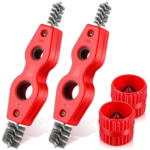 4 Pcs Copper Pipe Cleaner and Reamer Set Inner-Outer Reamer Pipe and Tube Deburring Reamer Chamfer Tool (Red) 1