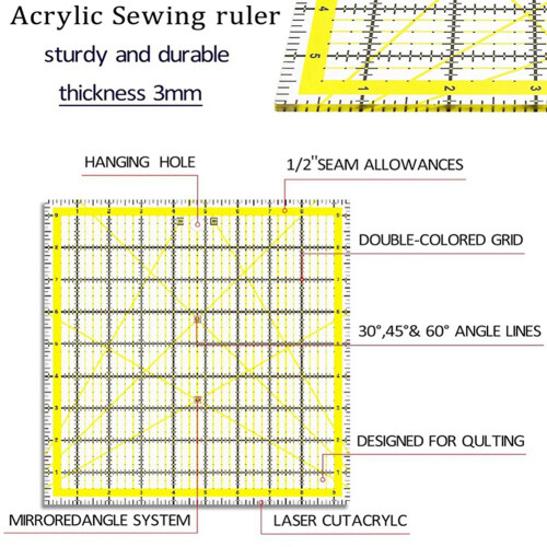 RéGua para Quilting 4 Unidades,RéGua Quadrada AcríLica,Modelos para Quilting,com AnéIs Antiderrapantes (4,5X4,5 Polegadas,6X6 Polegadas,9,5X9,5 1