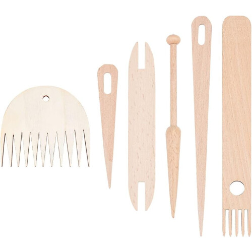 Wood Hand Loom Stick Set DIY Craft Tools 6PCS