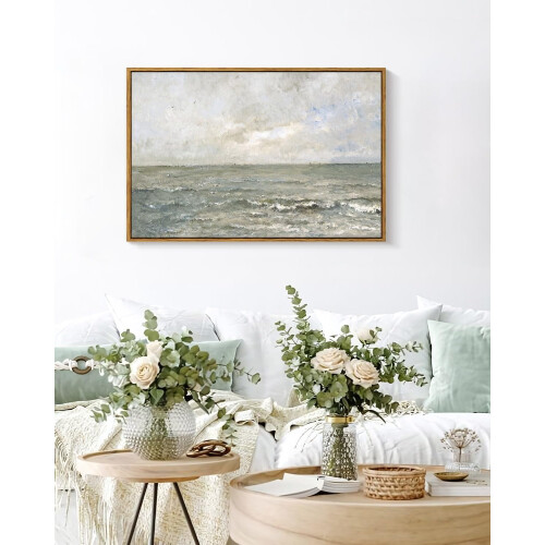 Tela impressa com paisagem oceânica em estilo vintage, 40x60 cm (16x24 polegadas). 2