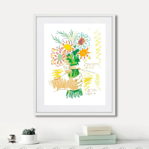 Toile abstraite de style Picasso représentant une fleur, dessin au trait. 1