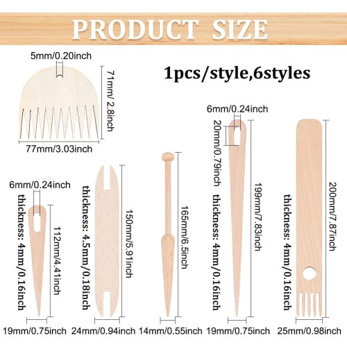 Wood Hand Loom Stick Set DIY Craft Tools 6PCS 1