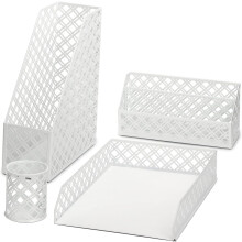 Organizador de escritorio Set 4 piezas para documentos metálico blanco — accesorios oficina, organizador bolígrafos