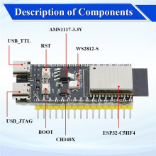 Carte de Développement ESP32-C5-DevKitC-1, Module WiFi Double Fréquence 2,4 GHz/5 GHz avec Broche N4, Mémoire Flash 4 Mo, WiFi 6 CH340 32 Broches